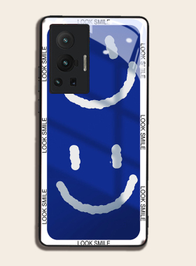 蓝色微笑适用vivox70pro手机壳60+/50iQOO5液态x30钢化玻璃s12pro