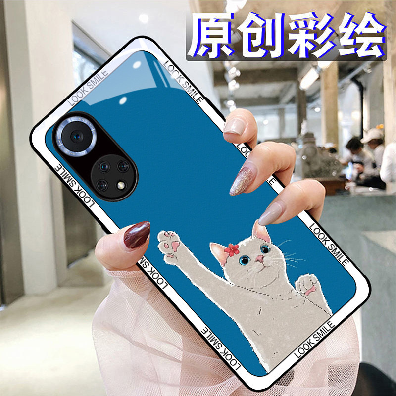 举手猫咪适用HONOR荣耀60手机壳50钢化玻璃v40X30青春nova9pro876