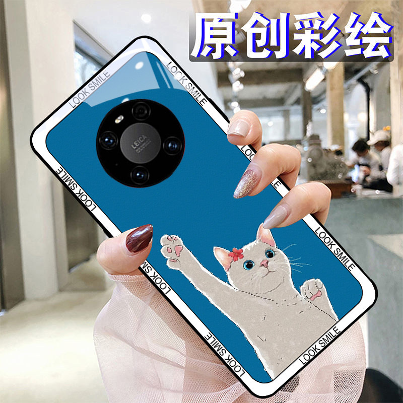 举手猫咪适用华为mate40手机壳30epro液态硅胶P50/40/30nova9/875