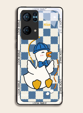 棋盘格鸭子适用OPPOreno7pro+手机壳6/5硅胶96findR17钢化玻璃a72