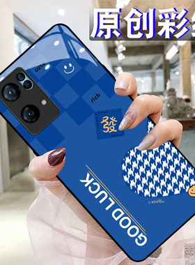 棋盘千鸟格适用OPPOreno7pro+手机壳6/5硅胶96findR17钢化玻璃a72