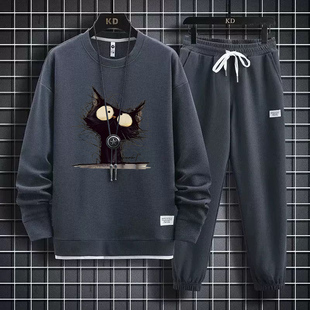 春秋季卫衣套装男生潮流衣服痞帅男装宽松搭配一套时髦帅气青少年