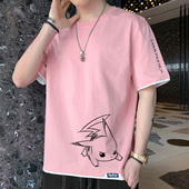 港风青少年半截袖 男士 潮牌宽松情侣t恤衣服 纯棉T恤衫 夏季 短袖 新款