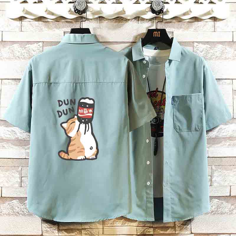 衬衫男夏季韩版潮流宽松加肥加大码短袖休闲帅气百搭胖子衬衣外套