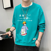 青少年潮流加绒男生T恤圆领宽松打底男装 卫衣男秋冬款 韩版 上衣服