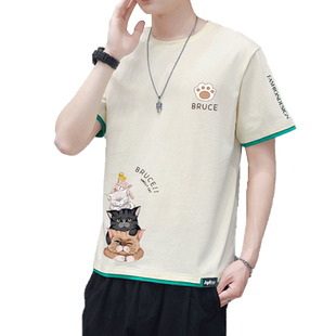 2024夏季短袖体恤潮流潮牌百搭上衣宽松休闲初中高男生纯棉t恤