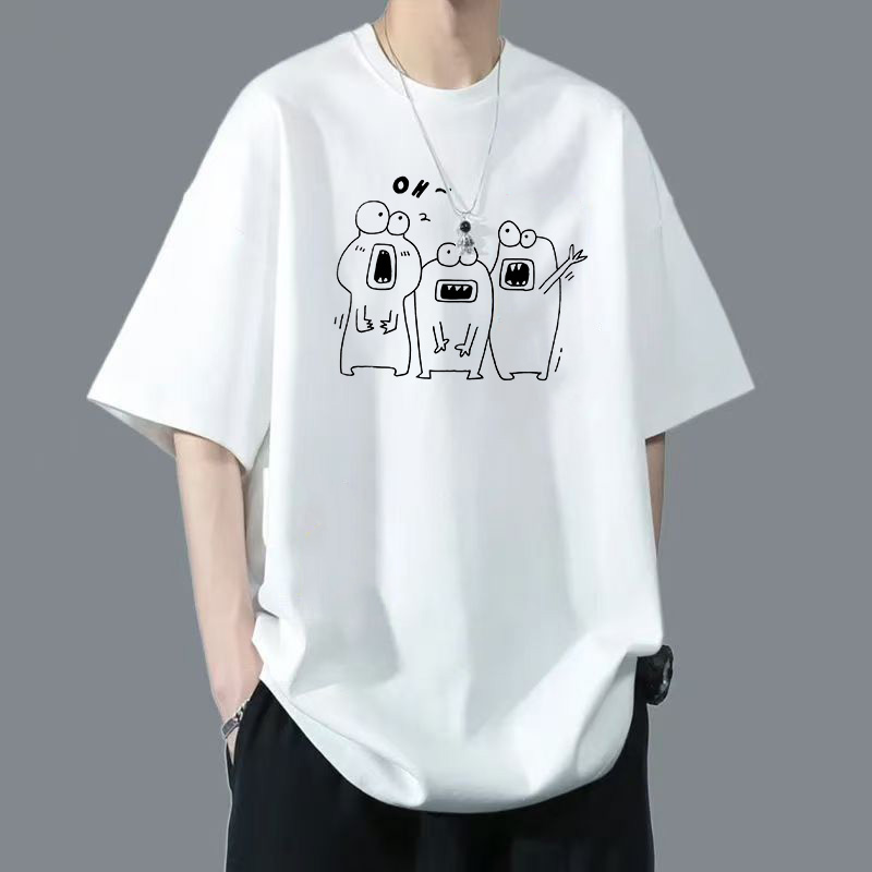 冰丝短袖T恤男生夏季宽松休闲潮牌潮流百搭白色大码半截袖体恤衫