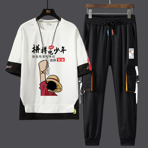 夏季长裤宽松青少年冰丝运动套装
