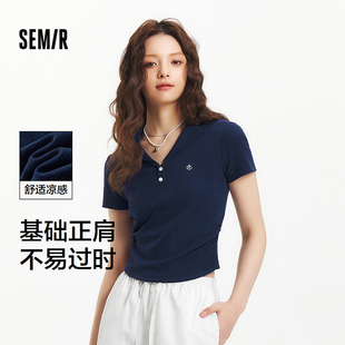 刺绣凉感紧身上衣显瘦 森马POLO衫 女短款 辣妹西装 领盐系2025夏新款