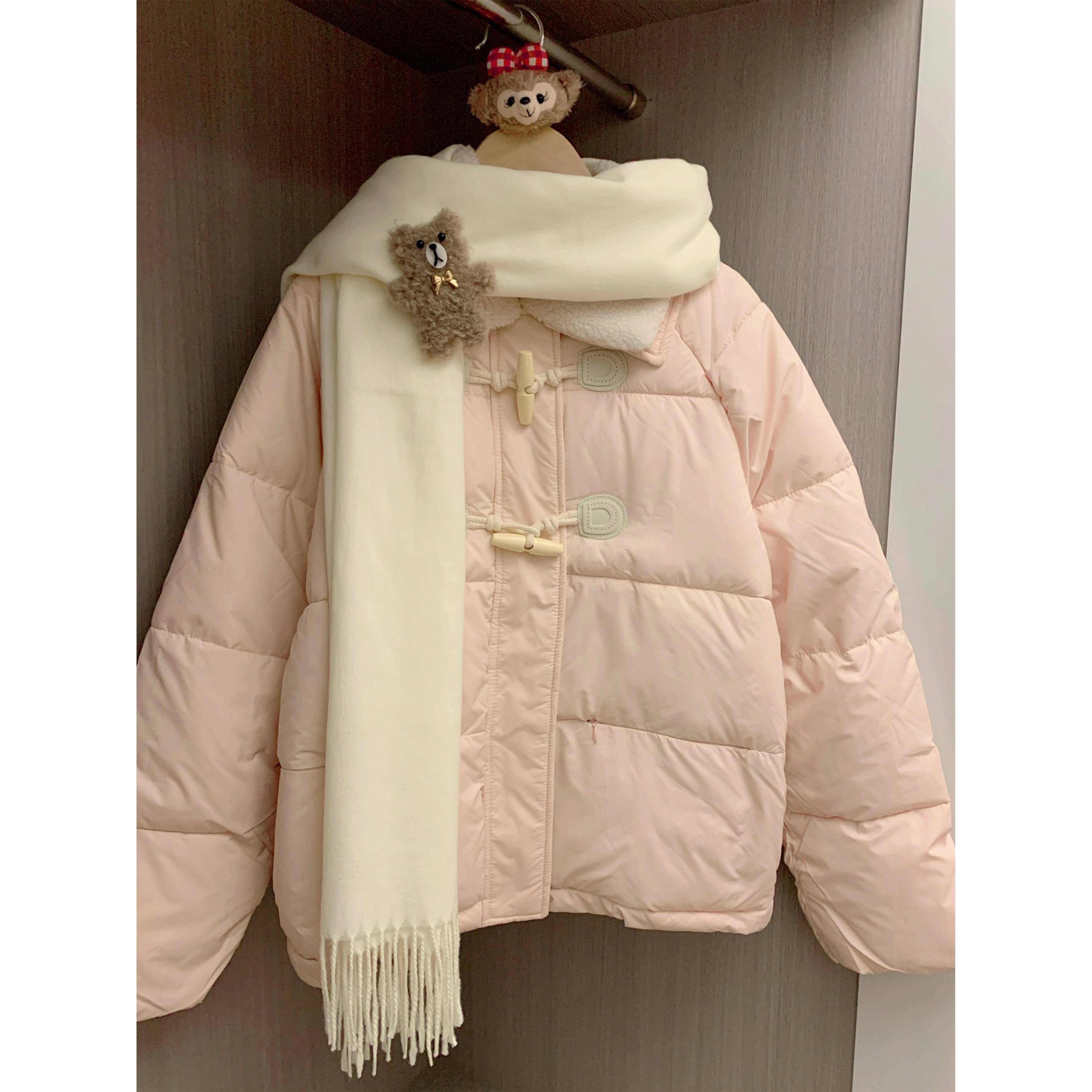 kunmi泡芙 奶冻莓球 牛角扣冬季羽绒棉服女小个子羊羔毛短款外套