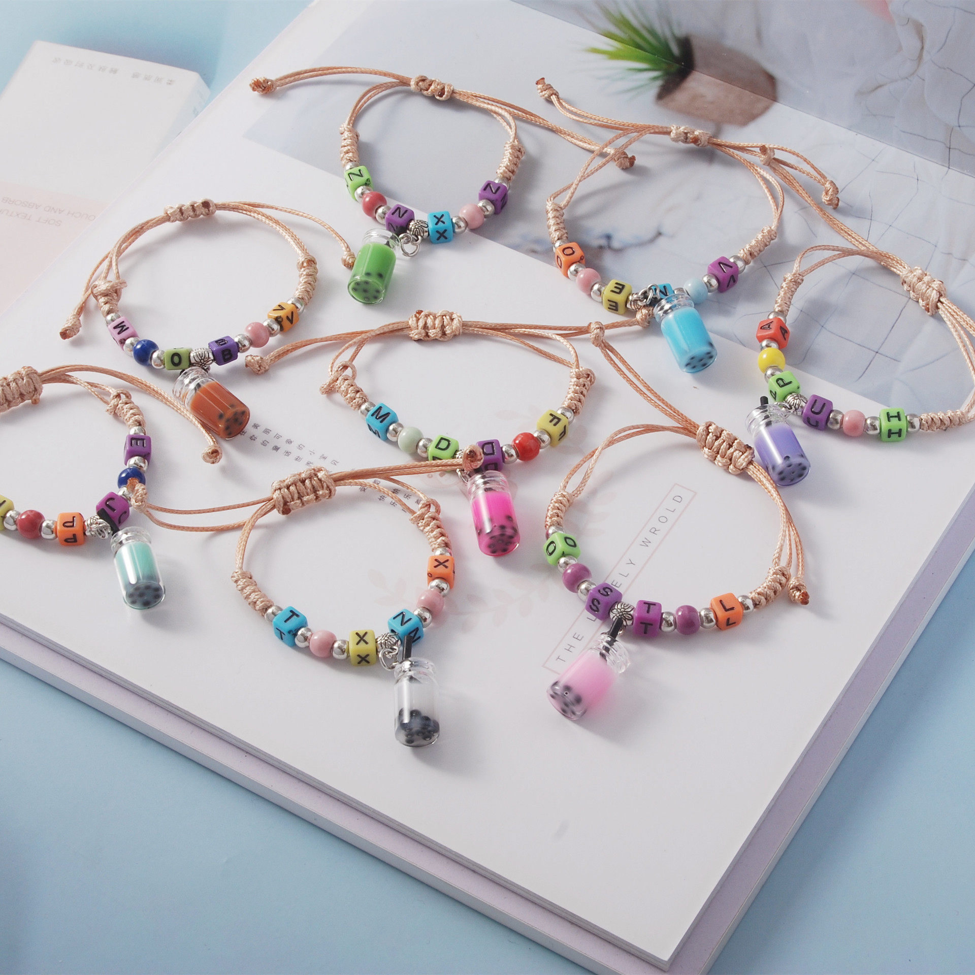 韩版学生饰品字母手链 手工编织手绳女抽拉可调节 闺蜜手串摆地摊