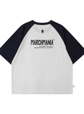 MARCHMANIA 23SS春夏新款插肩袖宽松日系休闲拼接印花字母短袖TEE