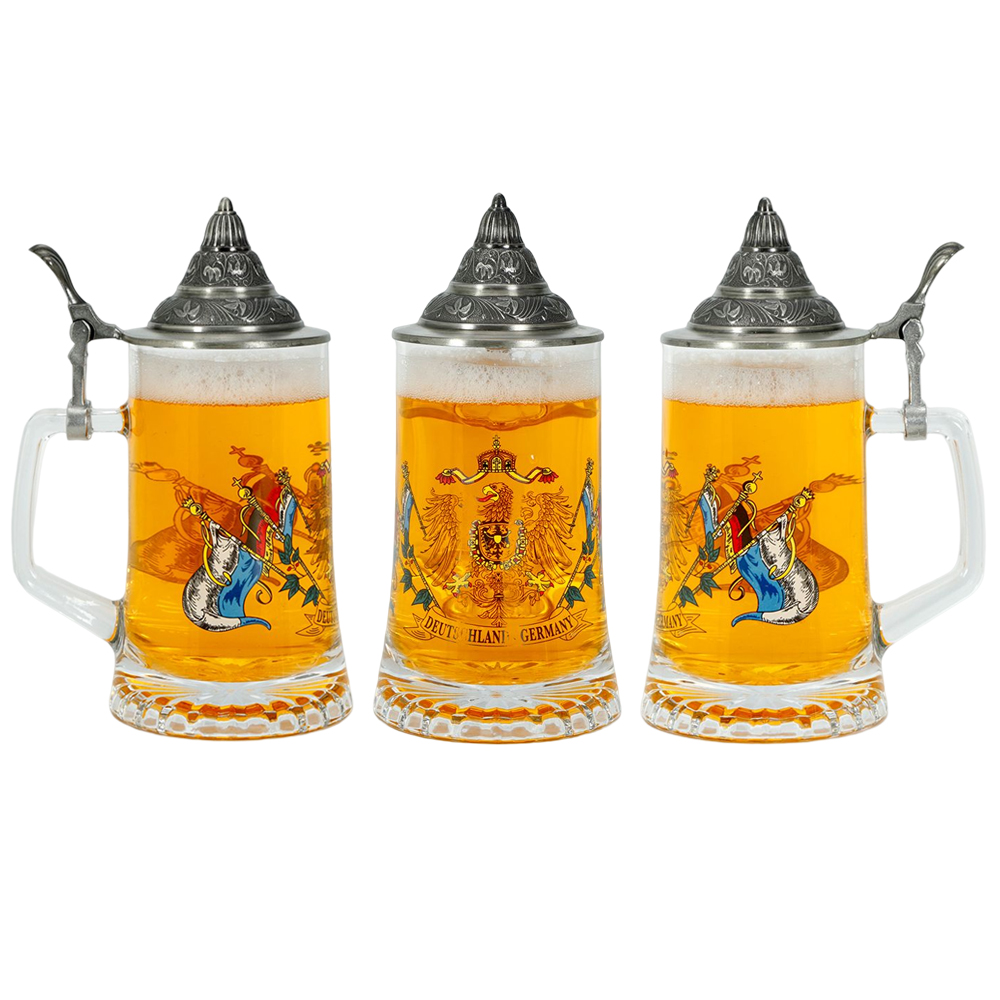 扎啤杯把杯带盖啤酒杯德国啤酒杯北欧方格啤酒杯玻璃啤酒杯家用