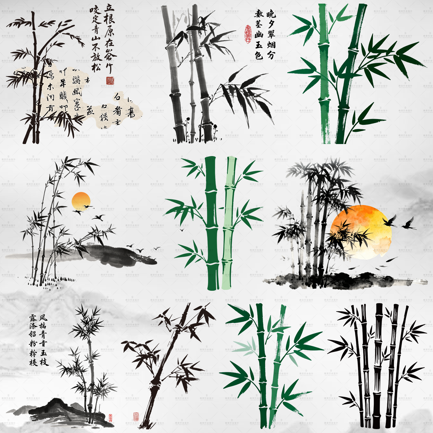 原创国画水墨竹子烫画