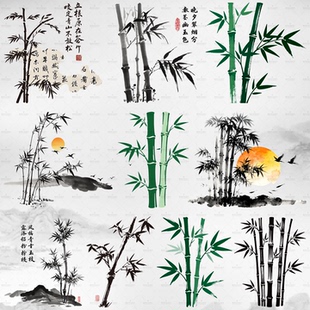 原创烫画国风国画水墨竹叶印花耐水洗竹子衣服卫衣T恤白墨烫画