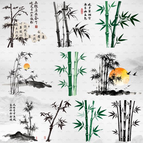 原创国画水墨竹子烫画