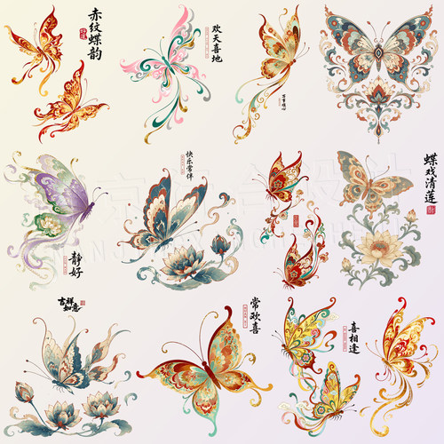 原创敦煌蝴蝶烫画热转印