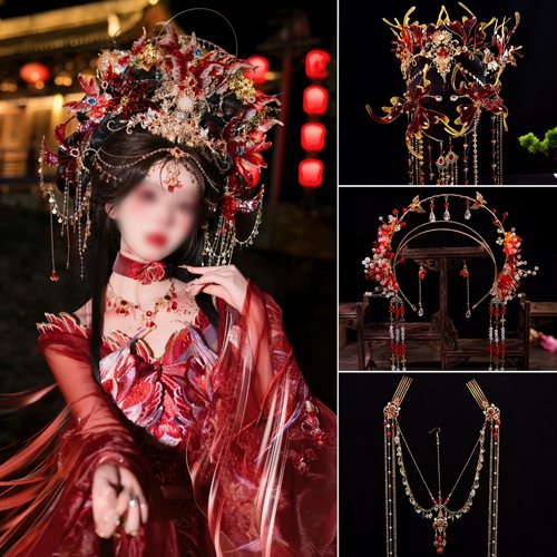 超仙狐狸汉服红色造液花大全套