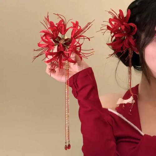 新中式订婚盘发彼岸花头饰发饰品