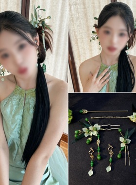 汉服拍照发饰绿色竹叶晨袍头饰品
