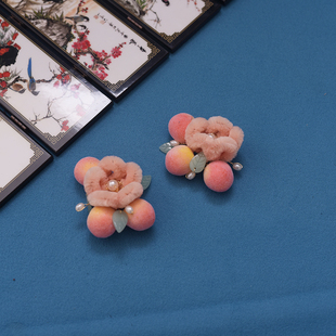 桃子汉服发夹绒花头饰古装儿童演出发饰少女可爱古风饰品国潮边夹