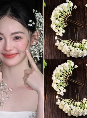 刘亦菲同款满天星仿真花超仙九排发饰新娘头饰发叉新款甜美装饰