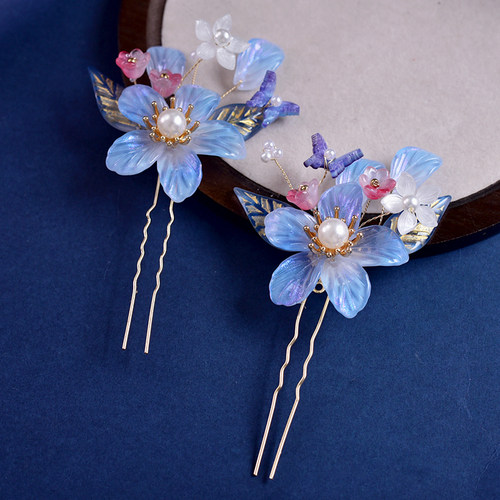 新中式简约兰花小发钗古装盘发叉