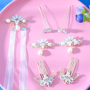 古风汉服配饰发梳花钗子发饰长飘带后压明制宋制仙气清新日常头饰