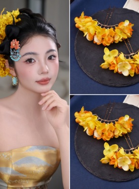 黄色绣球花发叉头饰永生花发饰品