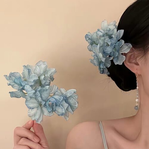 新中式蓝色花朵发簪女古风簪花叉