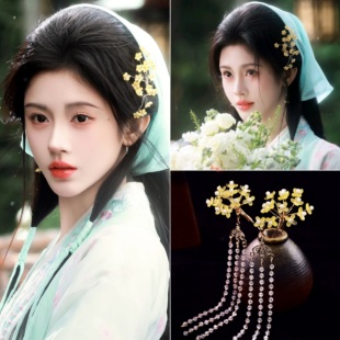 月鳞绮纪鞠婧祎同款U钗古风桂花掩鬓发饰汉服点缀发钗迎春花头饰