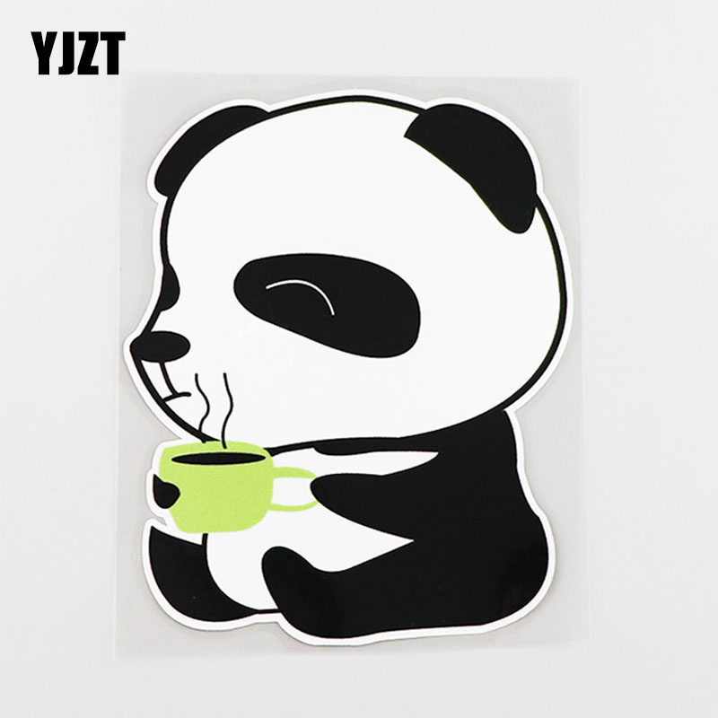 yjzt 可爱卡通动物熊猫喝咖啡搞笑装饰改装划痕汽车贴纸 cs0521