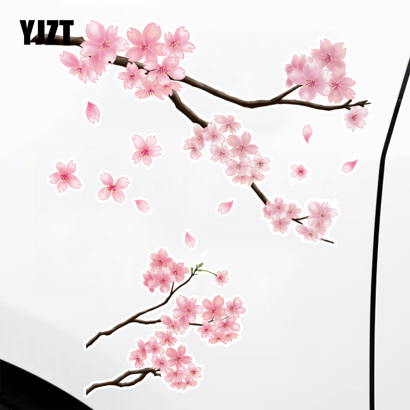 YJZT 漂亮的樱花枝创意划痕遮挡防水车贴电动车装饰汽车贴纸