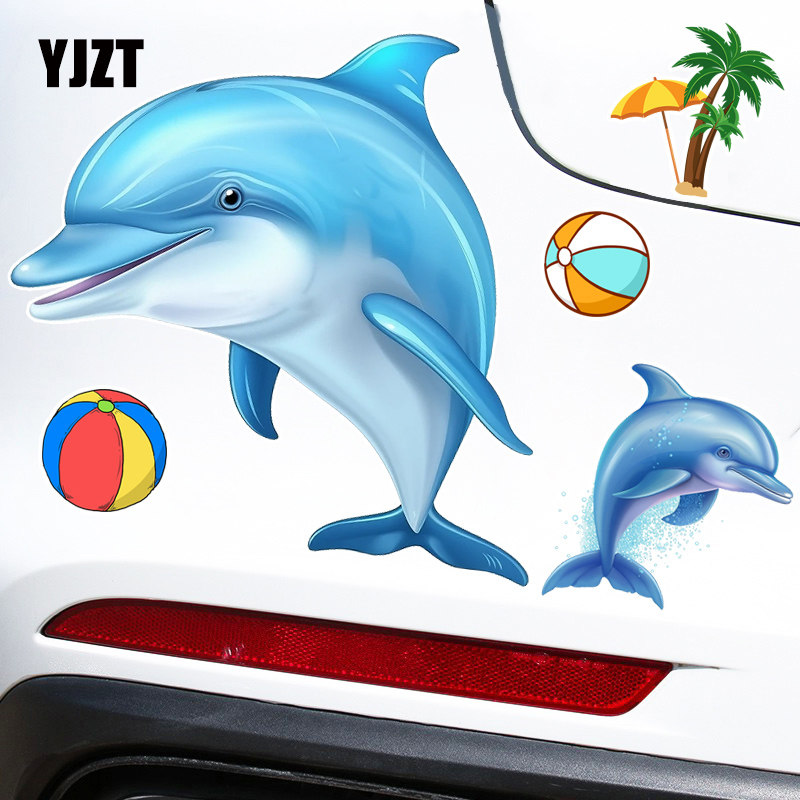 YJZT 蓝色海豚卡通防水车贴车门保险杠遮挡遮盖划痕自粘贴纸