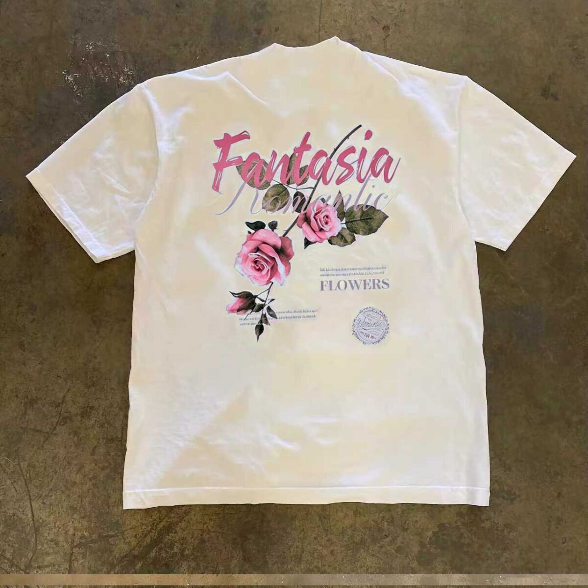 复古潮流痞帅花卉英文印花短袖T恤男夏季宽松休闲潮牌嘻哈风半袖