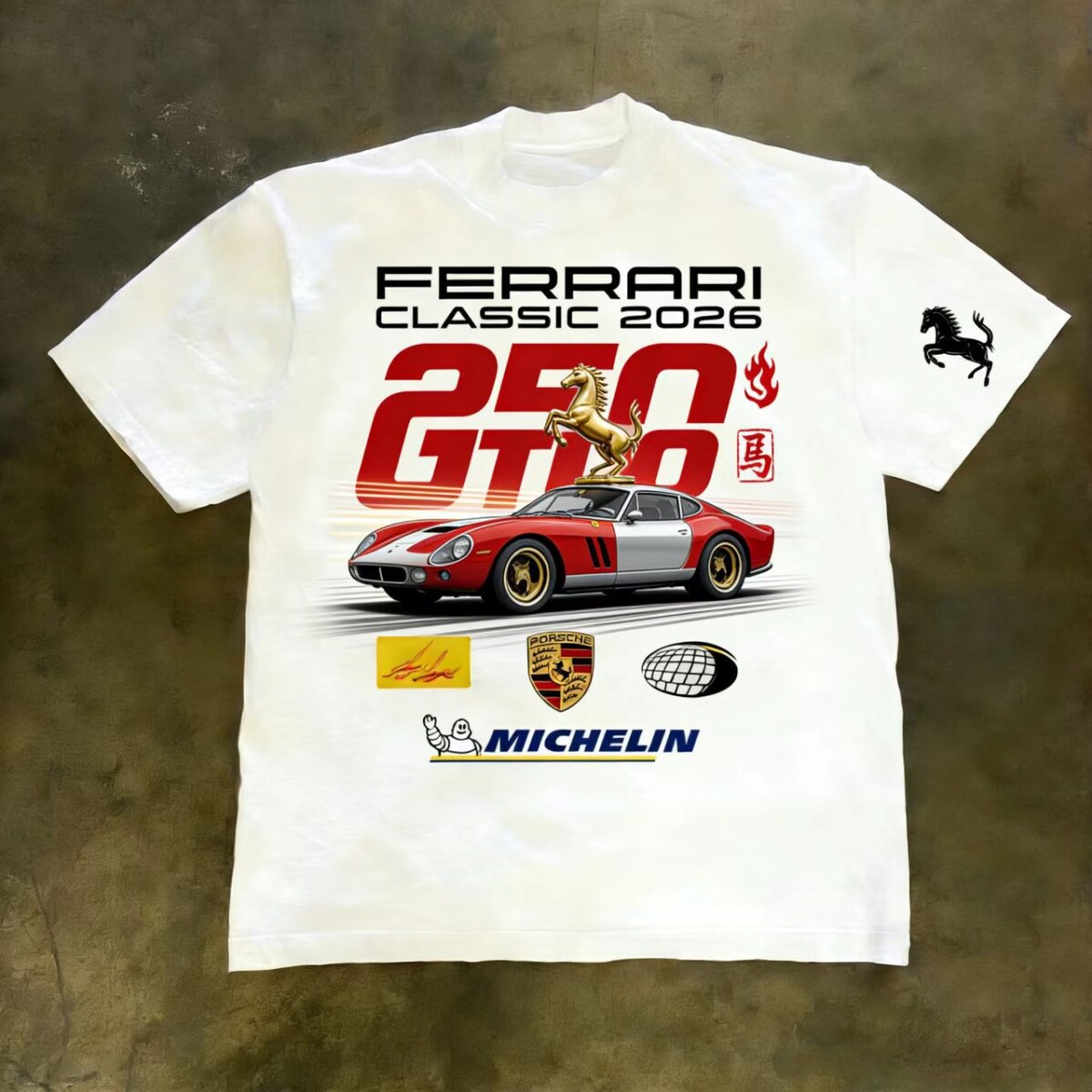 痞帅跑车生肖马印花美式复古嘻哈短袖男装夏季宽松百搭T恤