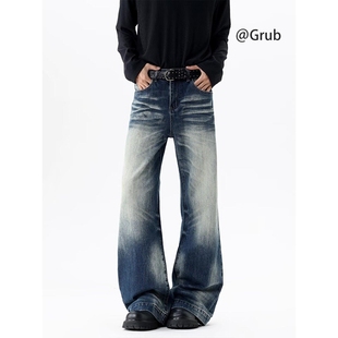 女夏季 宽松显瘦拖地长裤 新款 百搭喇叭裤 时尚 辣妹复古蓝微喇牛仔裤