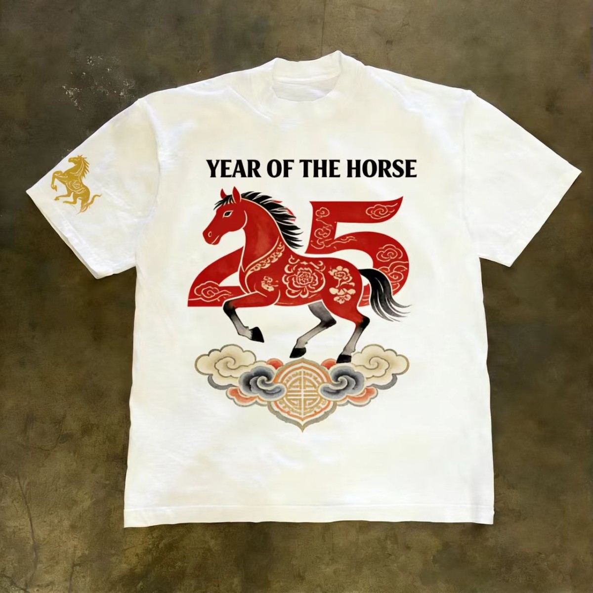 痞帅复古美式重磅夏天生肖马年印花男装短袖t恤宽松高街上衣