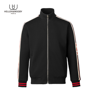 立领针织夹克撞色织带运动拉链外套 男士 HELLEN&WOODY春季 2025新品