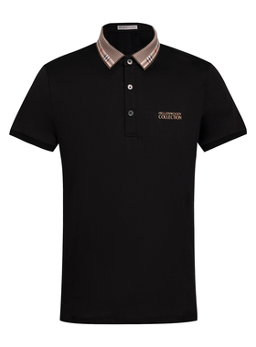 HELLEN&WOODY奢侈品HW男装2023新款半袖修身格纹翻领短袖POLO衫男