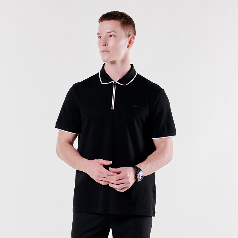 HELLEN&WOODY商务Polo衫2024夏新款奢侈品男装拉链刺绣设计短袖男