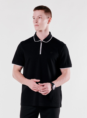 HELLEN&WOODY商务Polo衫2024夏新款奢侈品男装拉链刺绣设计短袖男