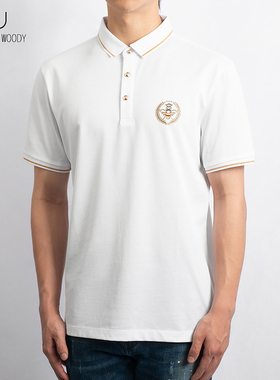 HELLEN&WOODY男装2023夏季新款蜜蜂压胶章男士修身翻领polo衫男
