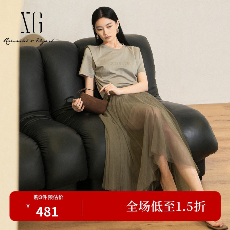 XG/雪歌XK204014A585两件套短袖连衣裙2026夏季新款网纱衬衫裙女