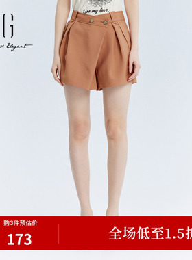 XG/雪歌XJ302001A133桔黄色休闲裤时尚秋季新款压褶直筒短裤女装