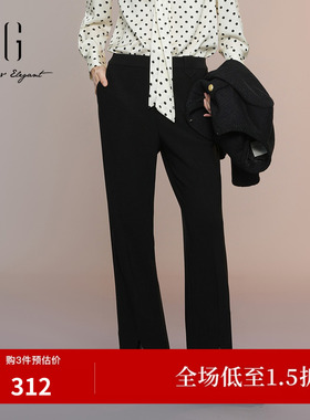 XG雪歌黑色微弹休闲裤2026秋季新款开叉微喇长裤女XK302005A690