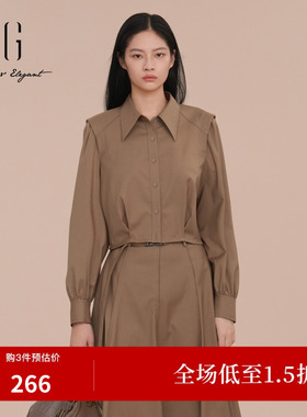 XG/雪歌XK121010A373抽褶长袖翻领衬衫2026春季新款卡其色上衣女