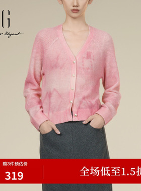 XG/雪歌XK411058B416 粉厚款长袖毛针织衫通勤短款羊毛混纺毛衫女
