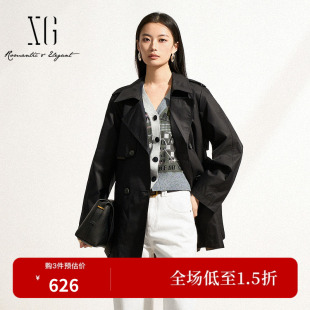 XG/雪歌XK108007A290中长款休闲风衣2026春季新款黑色长袖外套女