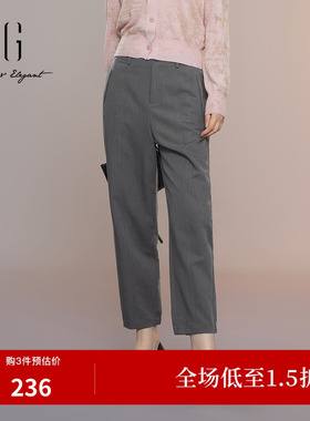 XG雪歌女士休闲裤时尚直筒灰色气质舒适宽松商务秋季XK302011A383